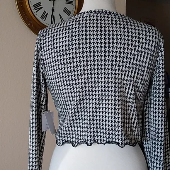 SALE$ NWT Y2K Houndstooth Button Crop Top L - Picture 7 of 8